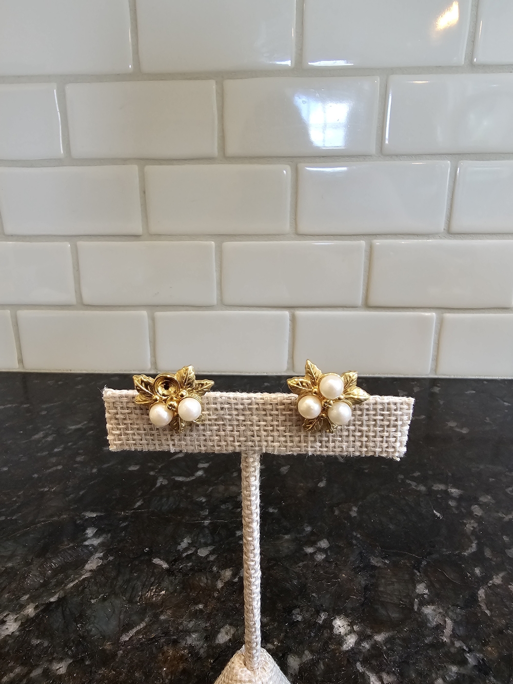 Gold Pearl Cluster Clip-On Earrings